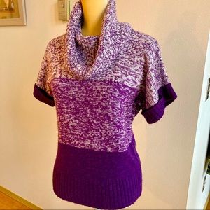 Love Rocks Purple Cowl Neck Short Sleeve Knit Sweater